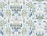 Camont Indigo Toile Wallpaper with Pastoral Farmhouse and Lemon Grove Motif - York RI5108