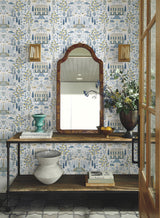 Camont Indigo Toile Wallpaper with Pastoral Farmhouse and Lemon Grove Motif - York RI5108
