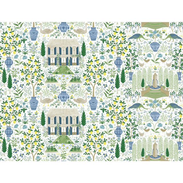 Camont Blue & Green Wallpaper with Pastoral Farmhouse Toile - York RI5109