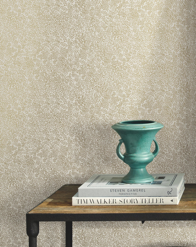 Champagne Dots Gold & White Wallpaper with Metallic Polka Dot Pattern, Small Prints - York RI5112