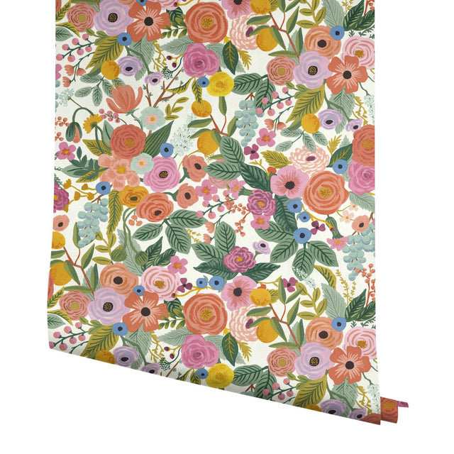 Garden Party Coral & Orange Wallpaper with Bohemian Floral Pattern, Heavy Weight Paper - York RI5119