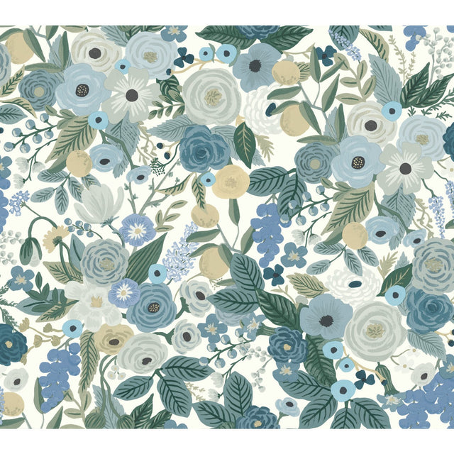 Garden Party Blue Wallpaper with Large-Scale Floral Motif - York RI5120