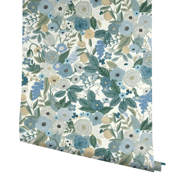 Garden Party Blue Wallpaper with Large-Scale Floral Motif - York RI5120