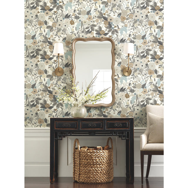 Garden Party Brown & Beige Floral Wallpaper with Bohemian Style - York RI5121