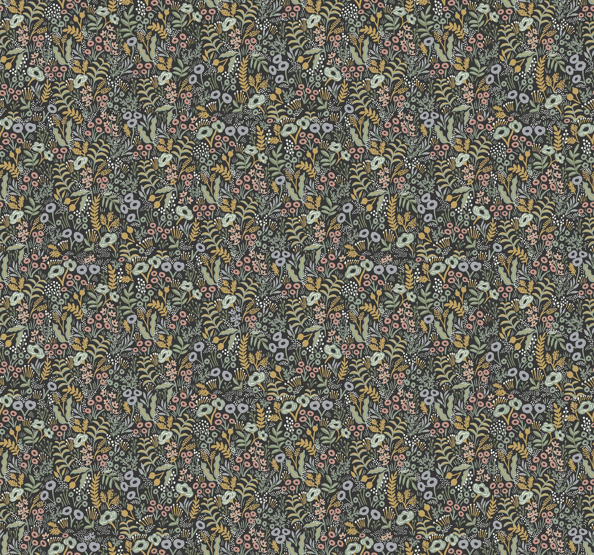 Tapestry Black Wallpaper with Botanical Floral Pattern - York RI5124