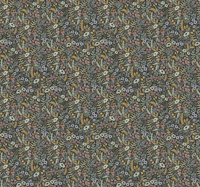 Tapestry Black Wallpaper with Botanical Floral Pattern - York RI5124