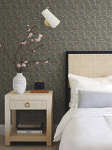 Tapestry Black Wallpaper with Botanical Floral Pattern - York RI5124
