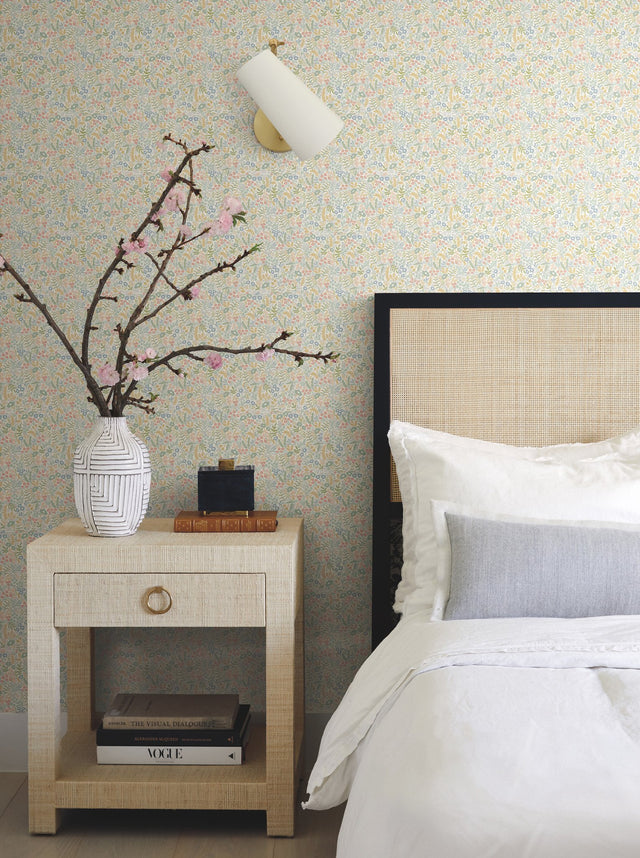 Tapestry Light Mustard Wallpaper with Botanical Floral Pattern - York RI5127