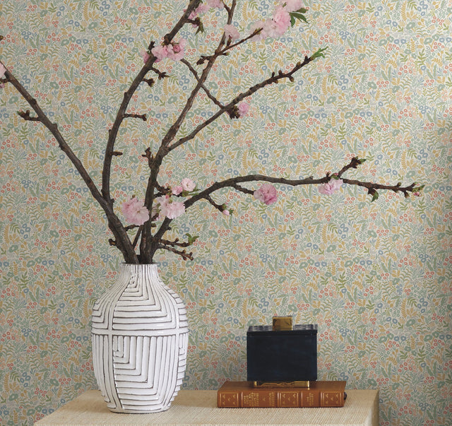 Tapestry Light Mustard Wallpaper with Botanical Floral Pattern - York RI5127