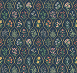 Hawthorne Navy Wallpaper with Botanical Floral Grid - York RI5129