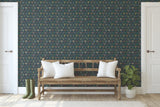 Hawthorne Navy Wallpaper with Botanical Floral Grid - York RI5129