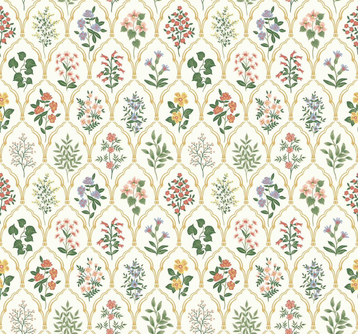 Hawthorne Cream Wallpaper with Botanical Floral Grid - York RI5130