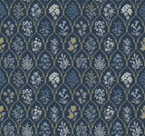 Hawthorne Navy & Gold Wallpaper with Botanical Floral Grid Pattern - York RI5131