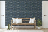 Hawthorne Navy & Gold Wallpaper with Botanical Floral Grid Pattern - York RI5131