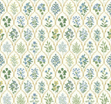 Hawthorne Blue & Green Wallpaper with Botanical Floral Lattice Motif - York RI5132