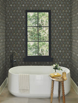 Hawthorne Black & Cream Wallpaper with Botanical Floral Grid - York RI5133
