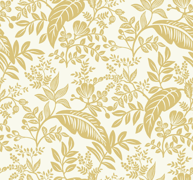 Canopy Gold & White Botanical Non Woven Wallpaper - York RI5138