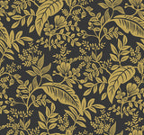 Canopy Gold & Black Wallpaper with Metallic Botanical Leaf Motif - York RI5139