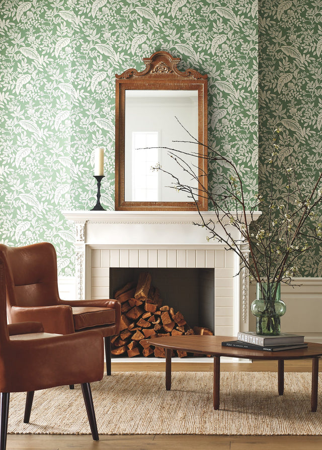 Canopy Sage Wallpaper with Botanical Tropical Leaf Pattern, Non Woven Unpasted - York RI5140