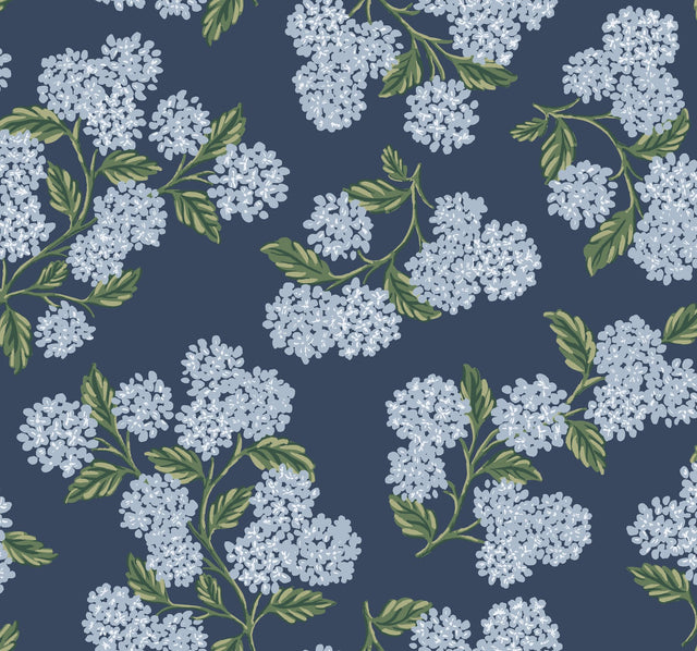 Hydrangea Navy Wallpaper with Botanical Hydrangea Floral - York RI5142