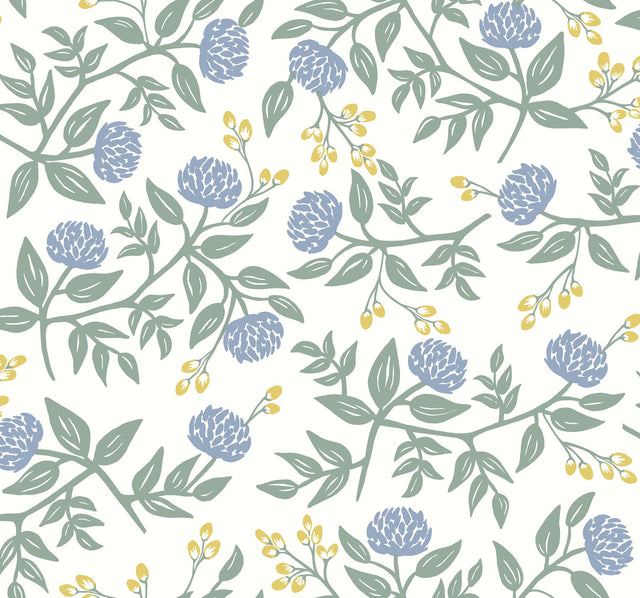 Peonies Periwinkle & Sage Wallpaper with Botanical Floral Pattern - York RI5148