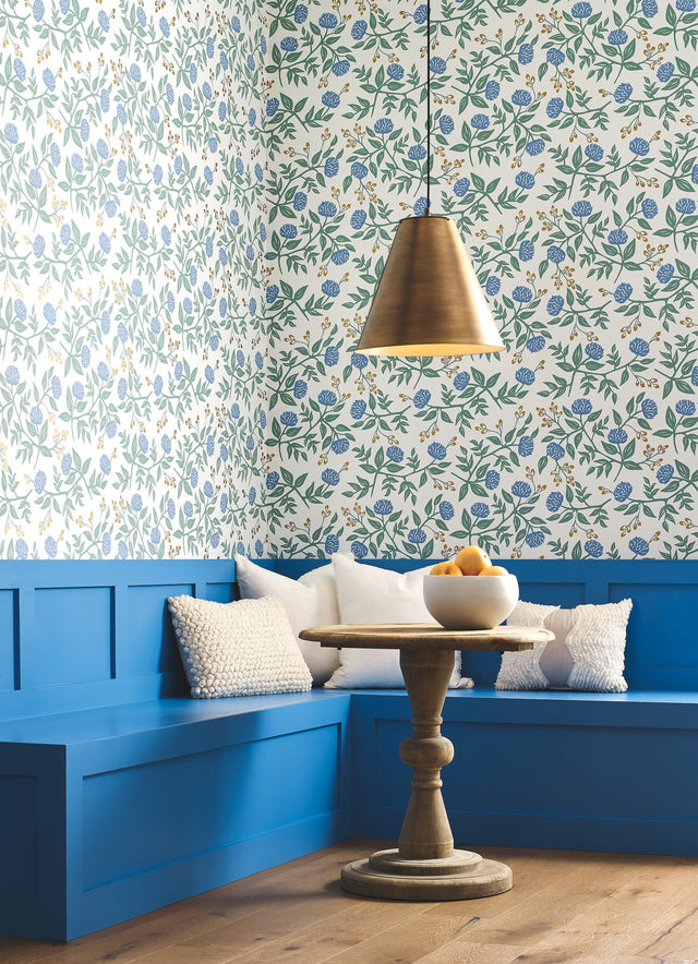 Peonies Periwinkle & Sage Wallpaper with Botanical Floral Pattern - York RI5148