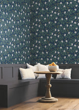 Peonies Navy Wallpaper with Botanical Peony Floral - York RI5149