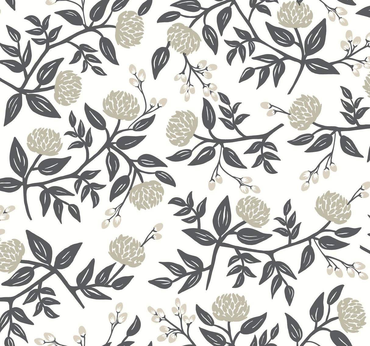 Peonies White & Black Wallpaper with Botanical Peonies Motif - York RI5150