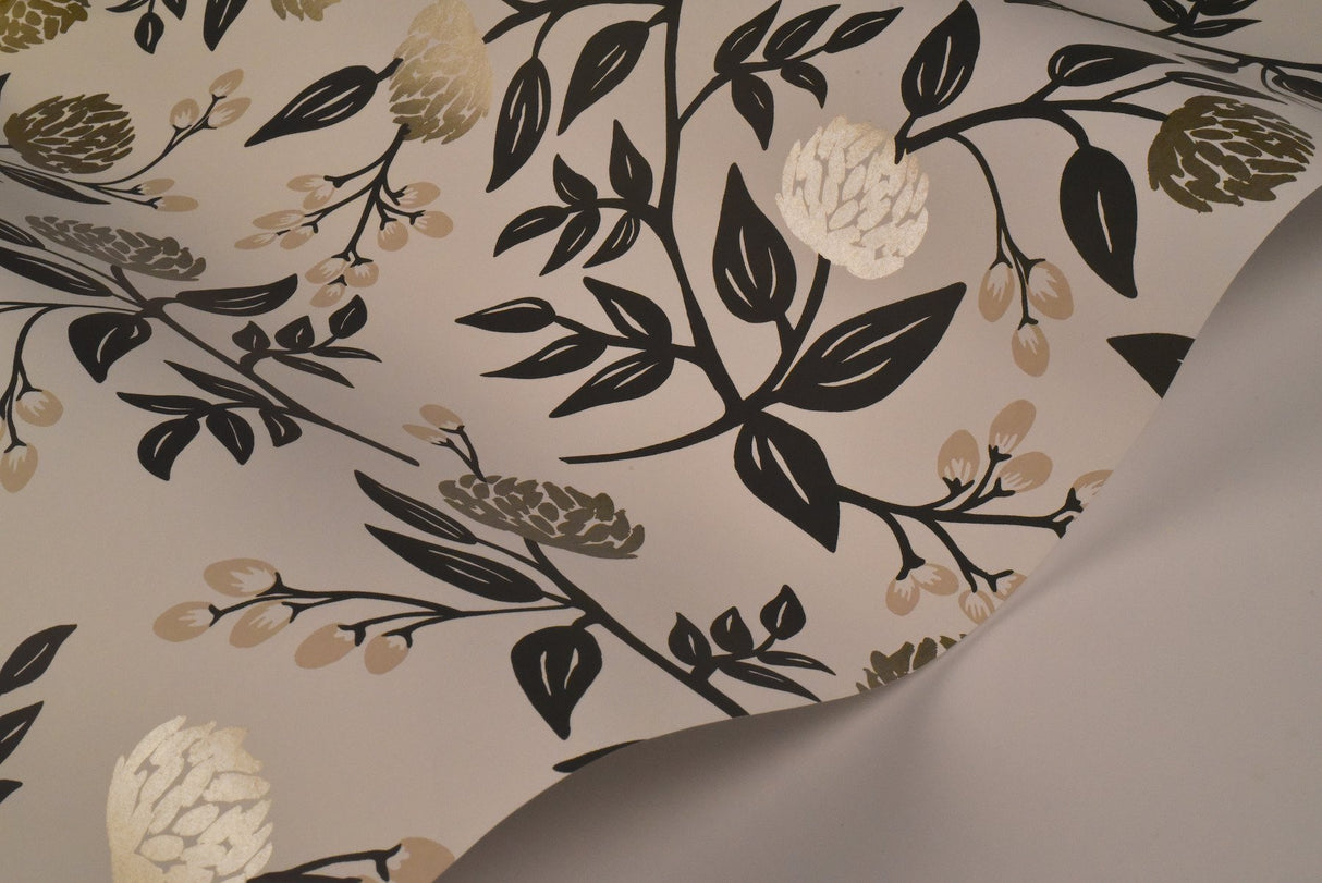 Peonies White & Black Wallpaper with Botanical Peonies Motif - York RI5150