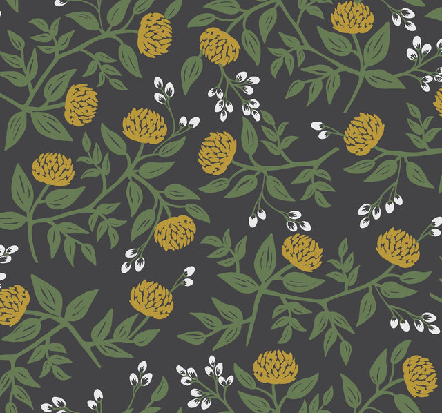 Peonies Black & Gold Wallpaper with Botanical Peonies Motif - York RI5151