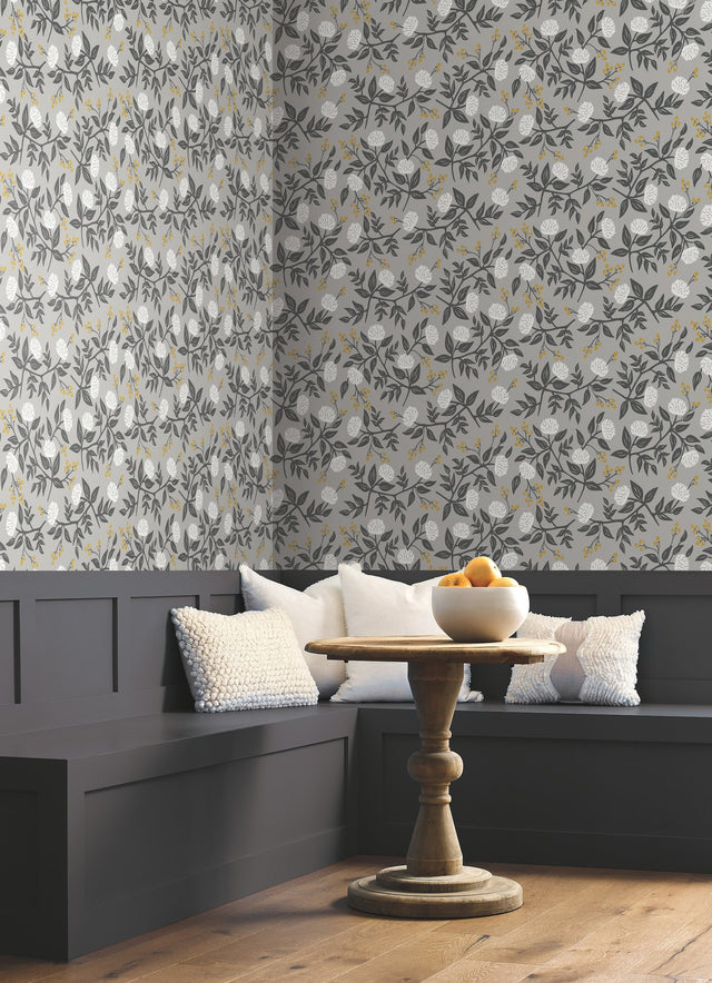 Peonies Grey Wallpaper with Botanical Floral Pattern - York RI5152