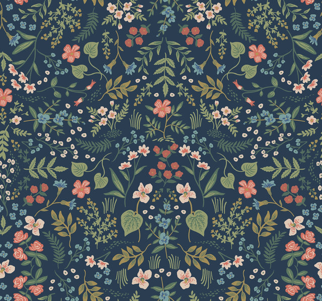 Wildwood Navy Floral Botanical Non Woven Wallpaper - York RI5154