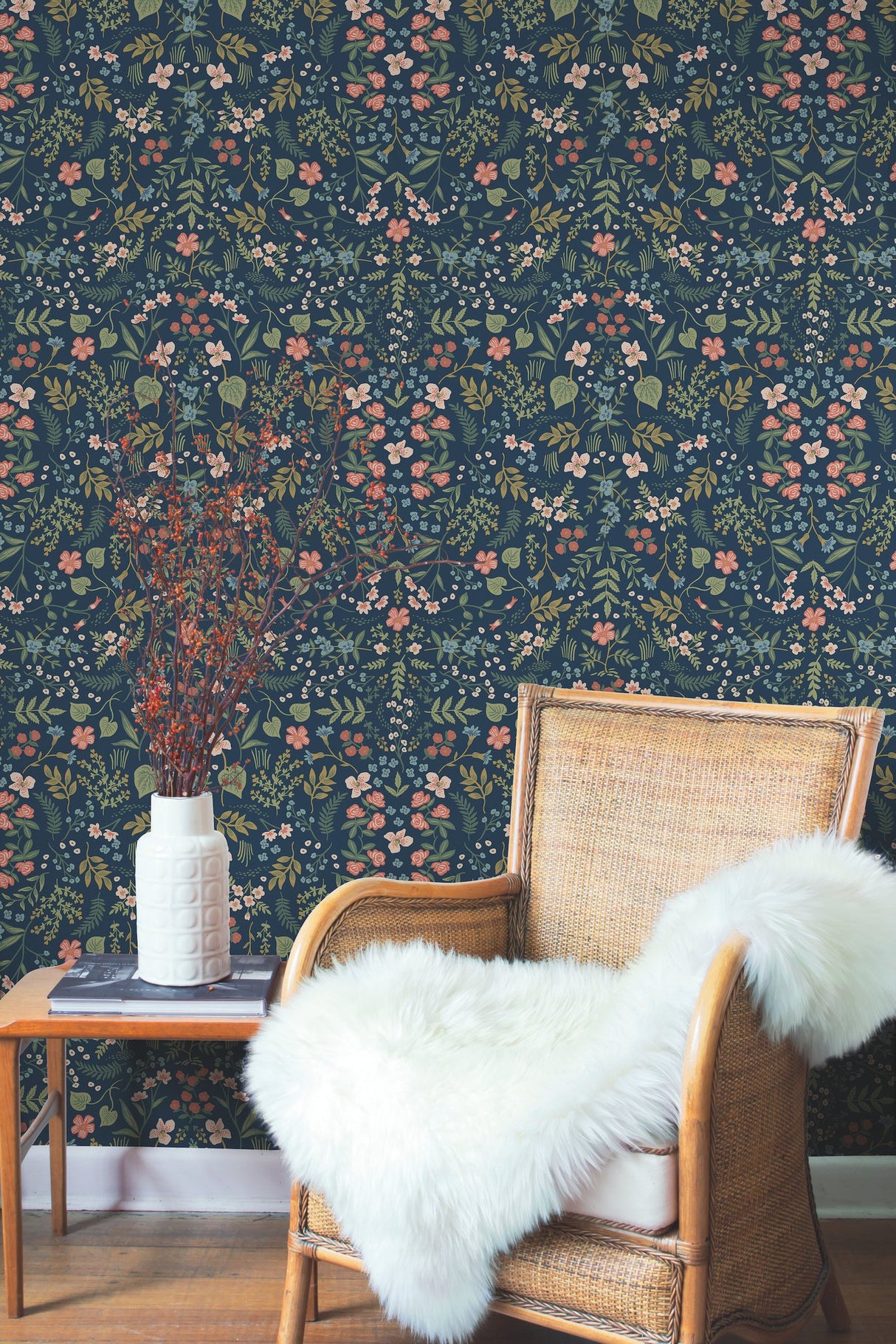 Wildwood Navy Floral Botanical Non Woven Wallpaper - York RI5154