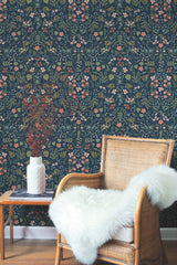Wildwood Navy Floral Botanical Non Woven Wallpaper - York RI5154