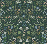 Wildwood Hunter Green Wallpaper with Botanical Floral Pattern, Matte Non-Woven Style - York RI5156