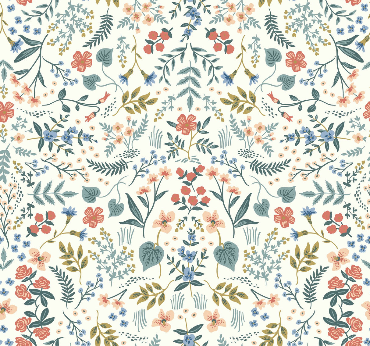 Wildwood Beige & Coral Wallpaper with Botanical Floral Pattern - York RI5157