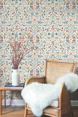 Wildwood Beige & Coral Wallpaper with Botanical Floral Pattern - York RI5157