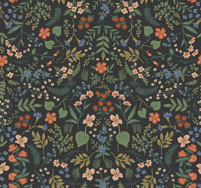 Wildwood Black Wallpaper with Botanical Floral Pattern - York RI5158
