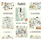 City Maps Mint Metallic Wallpaper with Illustrated World City Motif - York RI5160