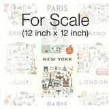 City Maps Mint Metallic Wallpaper with Illustrated World City Motif - York RI5160