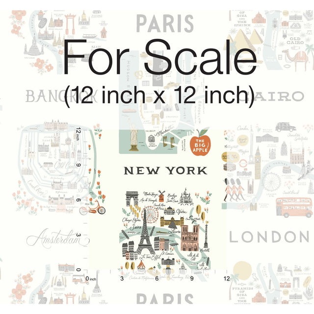 City Maps Mint Metallic Wallpaper with Illustrated World City Motif - York RI5160
