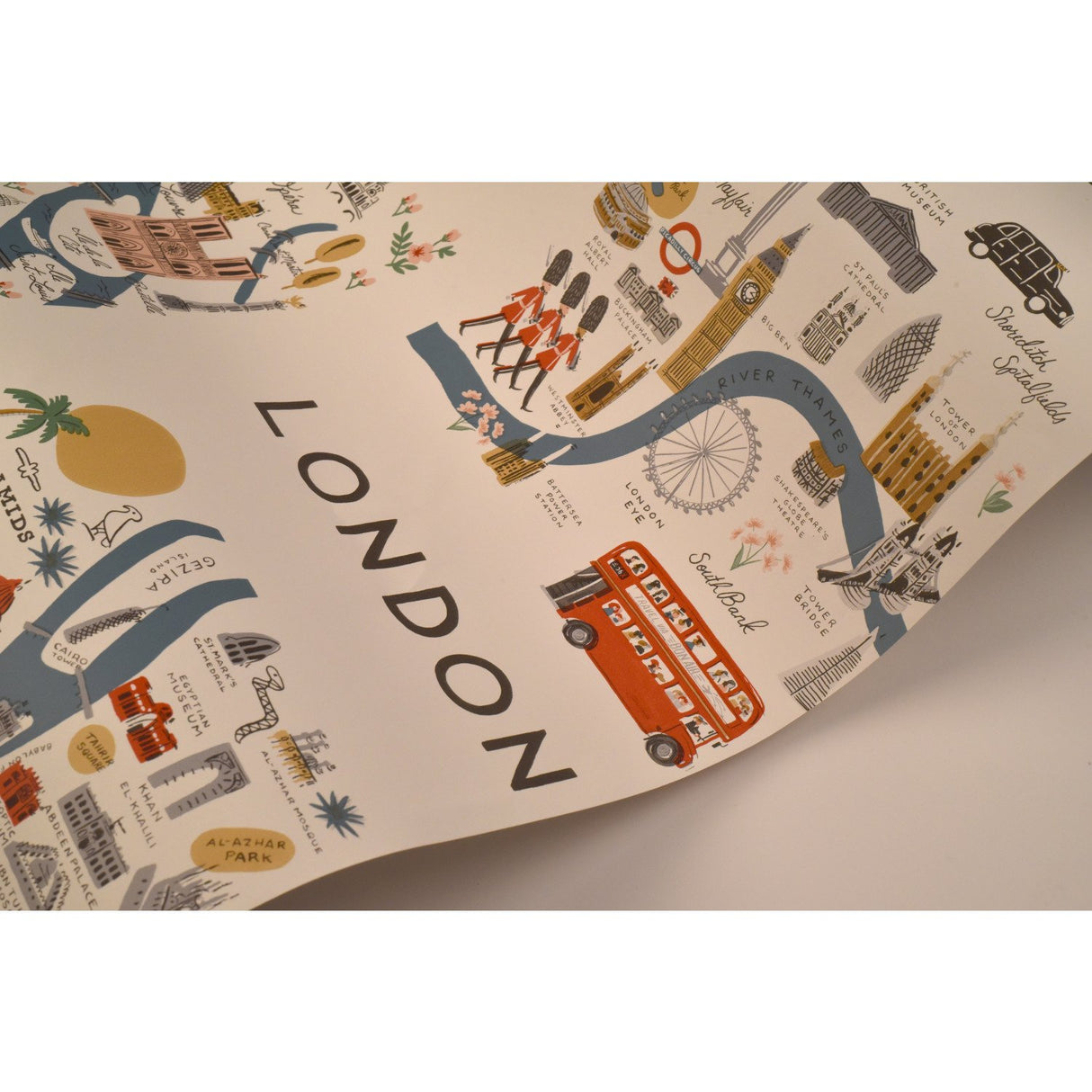 City Maps Blue & Red Wallpaper with Illustrated World City Motif - York RI5162