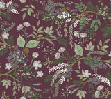 Juniper Forest Burgundy Wallpaper with Botanical Forest Motif - York RI5164