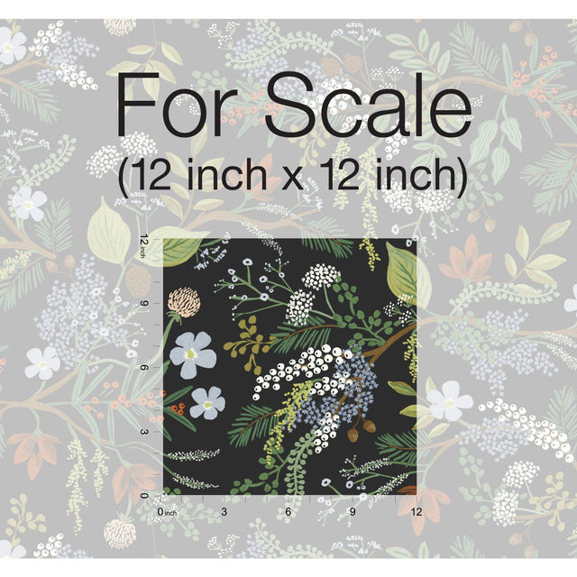 Juniper Forest Black Botanical Wallpaper with Woodsy Berries and Pinecones Motif - York RI5166