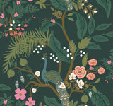 Peacock Emerald Wallpaper with Chinoiserie Peacock and Floral Pattern - York RI5168