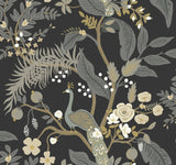 Peacock Black Wallpaper with Chinoiserie Peacock and Floral Pattern - York RI5170