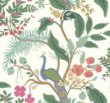 Peacock Periwinkle Wallpaper with Chinoiserie Peacock and Floral Motif - York RI5174