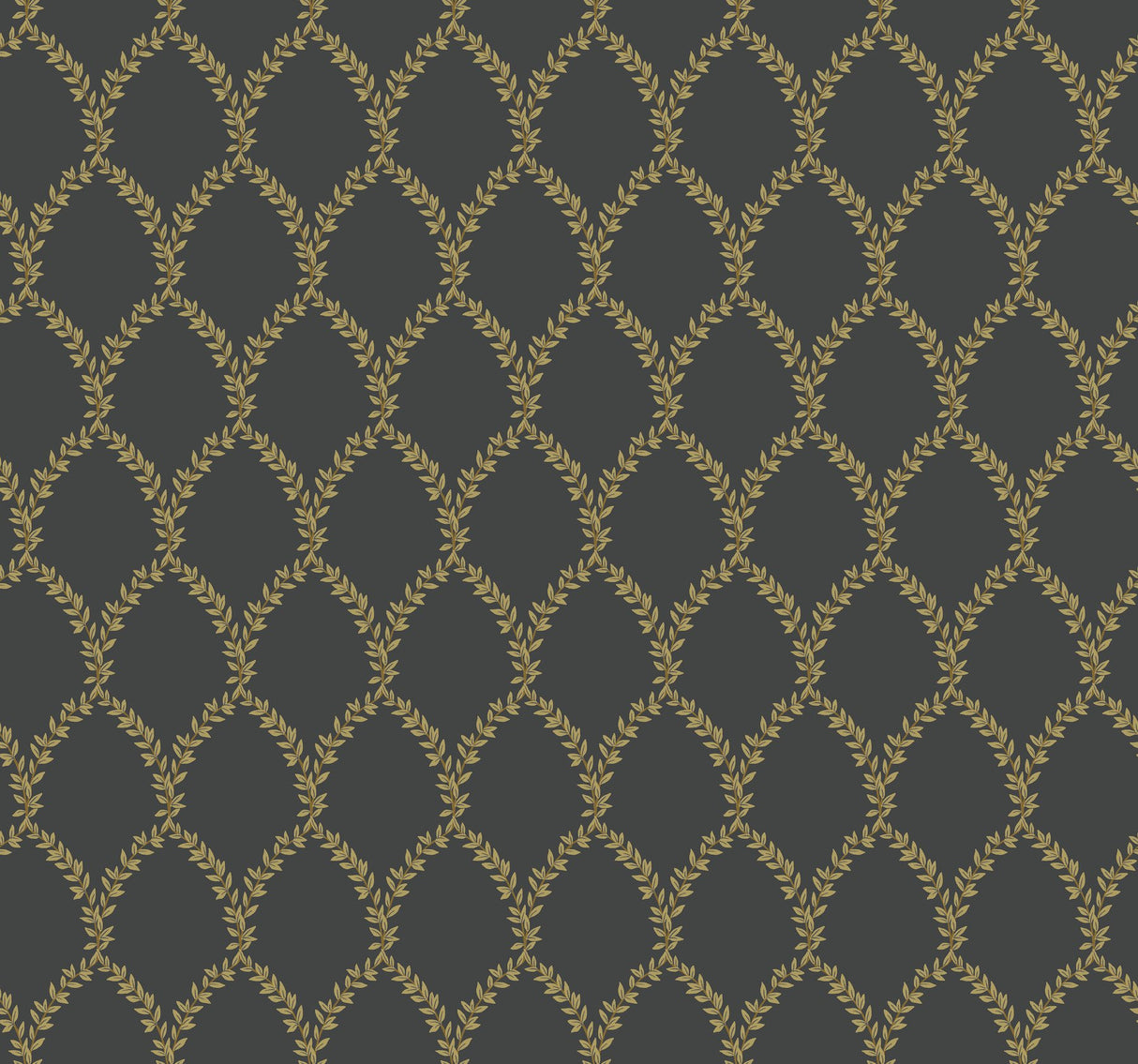 Laurel Gold & Black Wallpaper with Metallic Laurel Wreath Trellis - York RI5177
