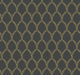 Laurel Gold & Black Wallpaper with Metallic Laurel Wreath Trellis - York RI5177