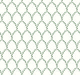 Laurel Green & White Wallpaper with Botanical Leaf Lattice- Rifle Paper Co. RI5178 - York